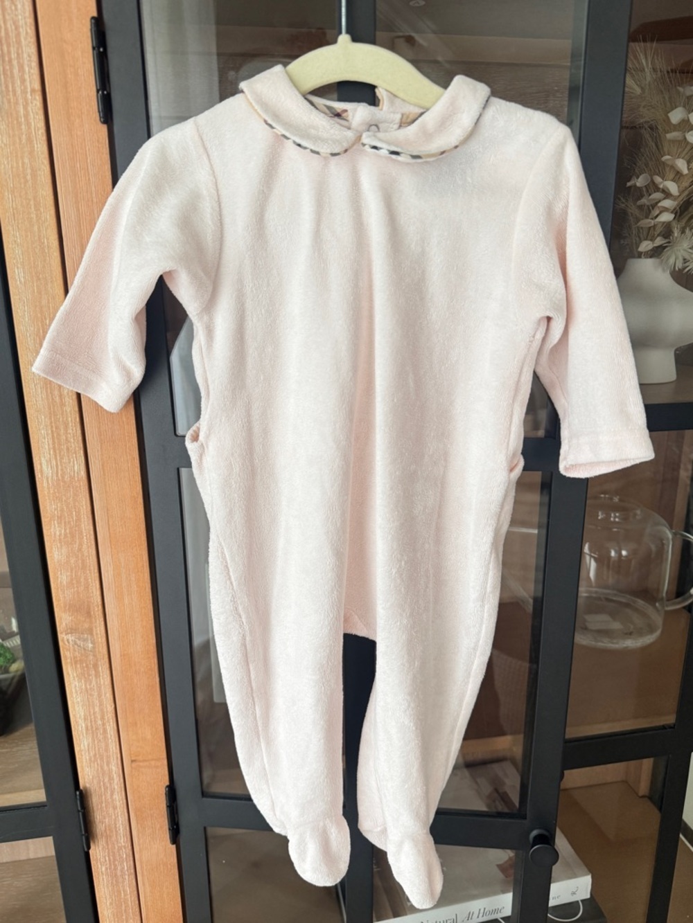 Burberry baby footies terry coverall peter pan collar fleece girl onesie plaid